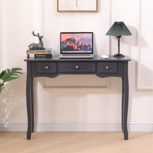 HMD Classic Dark Grey Console Table with 3 Drawers