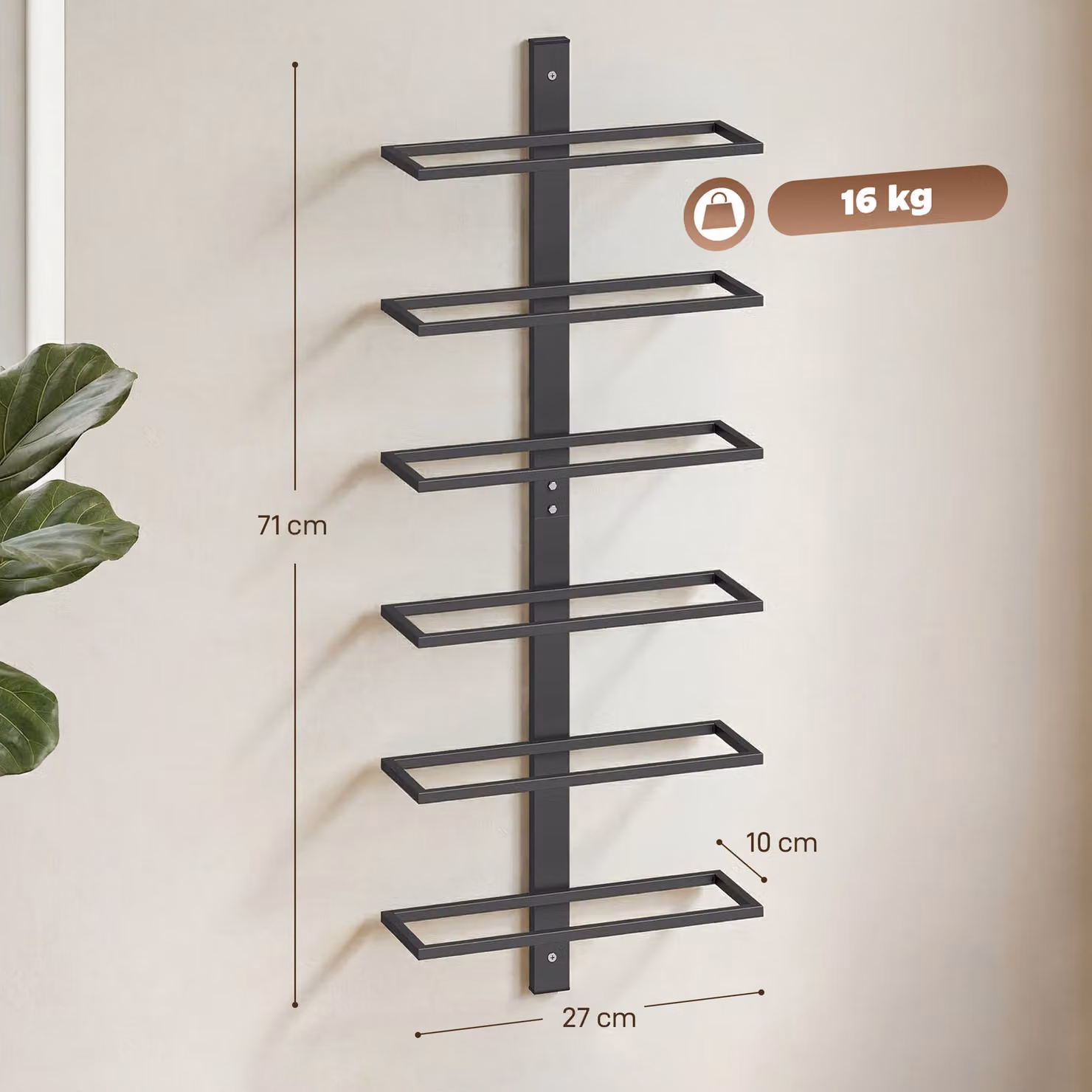 HOMCOM 6 Tier Wall Mounted Metal Wine Rack in Matt Black – 3