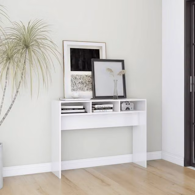 Berkfield Home Modern High Gloss White Console Table W/D/H: 105 x 30 x 80 cm