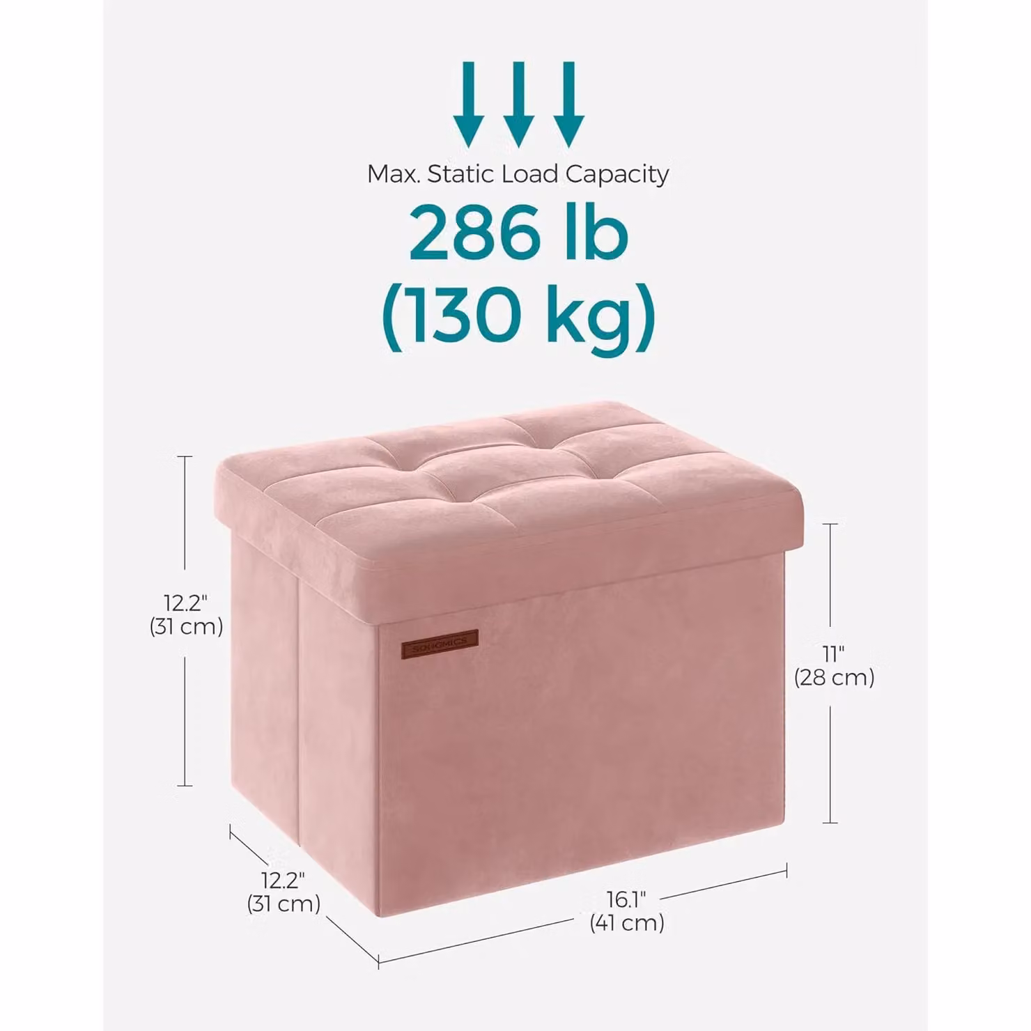 SONGMICS Compact Rectangular Foldable Storage Ottoman Foot Rest in Light Pink Velvet Fabric – 2