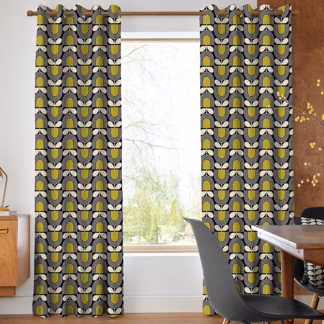 Orla Kiely Striped Tulip Made To Measure Blackout Eyelet Curtains in Blue, Yellow and Multicolour Cotton