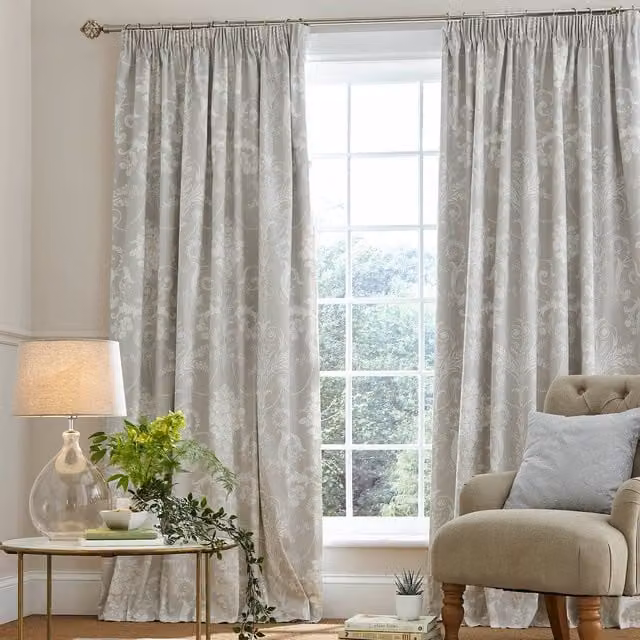 Laura Ashley Josette Plain Blackout Curtains in Dove Grey