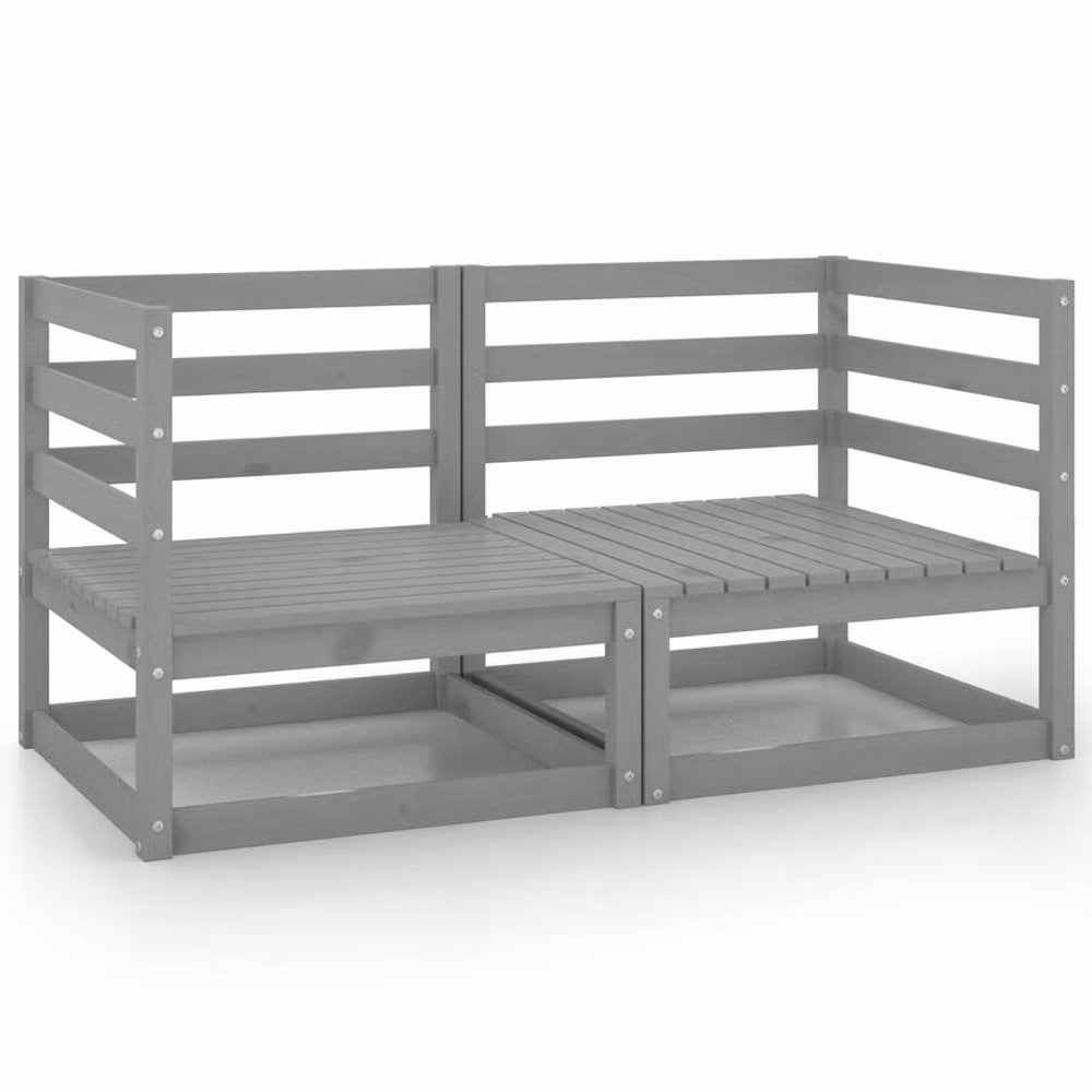 Berkfield Home 2-Seater L-Shape Garden Sofa in Grey Solid Pinewood – 3