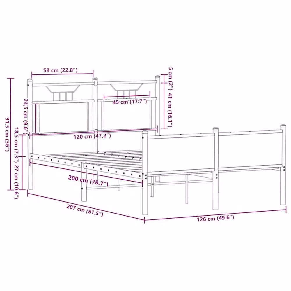 Berkfield Home Small Double Bed Frame in Brown Oak, W/D/H: 120 x 200 cm – 6