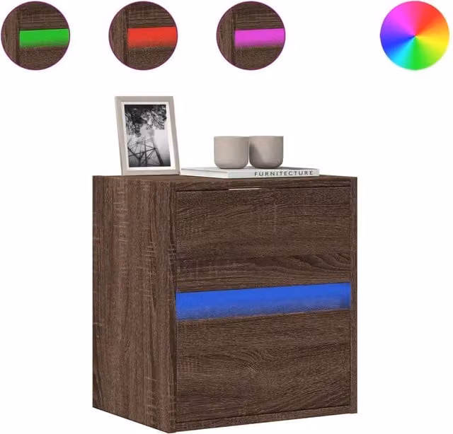 Berkfield Home Modern TV Wall Cabinet with LED Lights in Brown Oak, W: 41 cm, D: 31 cm, H: 45 cm