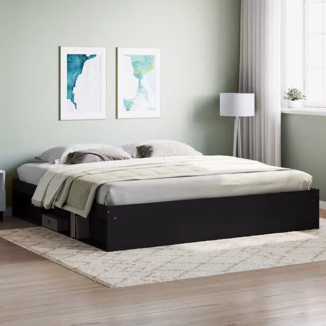 Berkfield Home Modern Black Bed Frame with Side Compartments, W/D/H: 200 x 200 cm