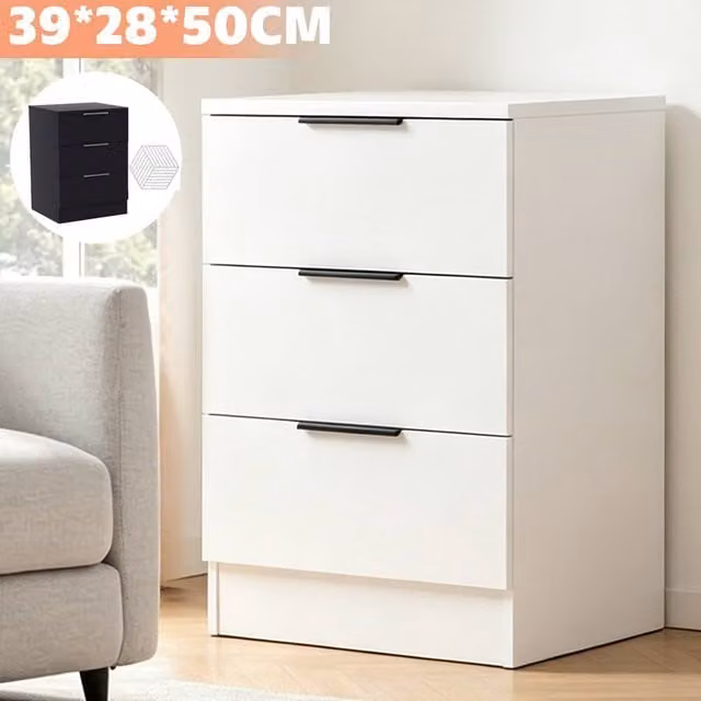 FORGEVIO White Modern Bedside Table with Drawers for your Bedroom