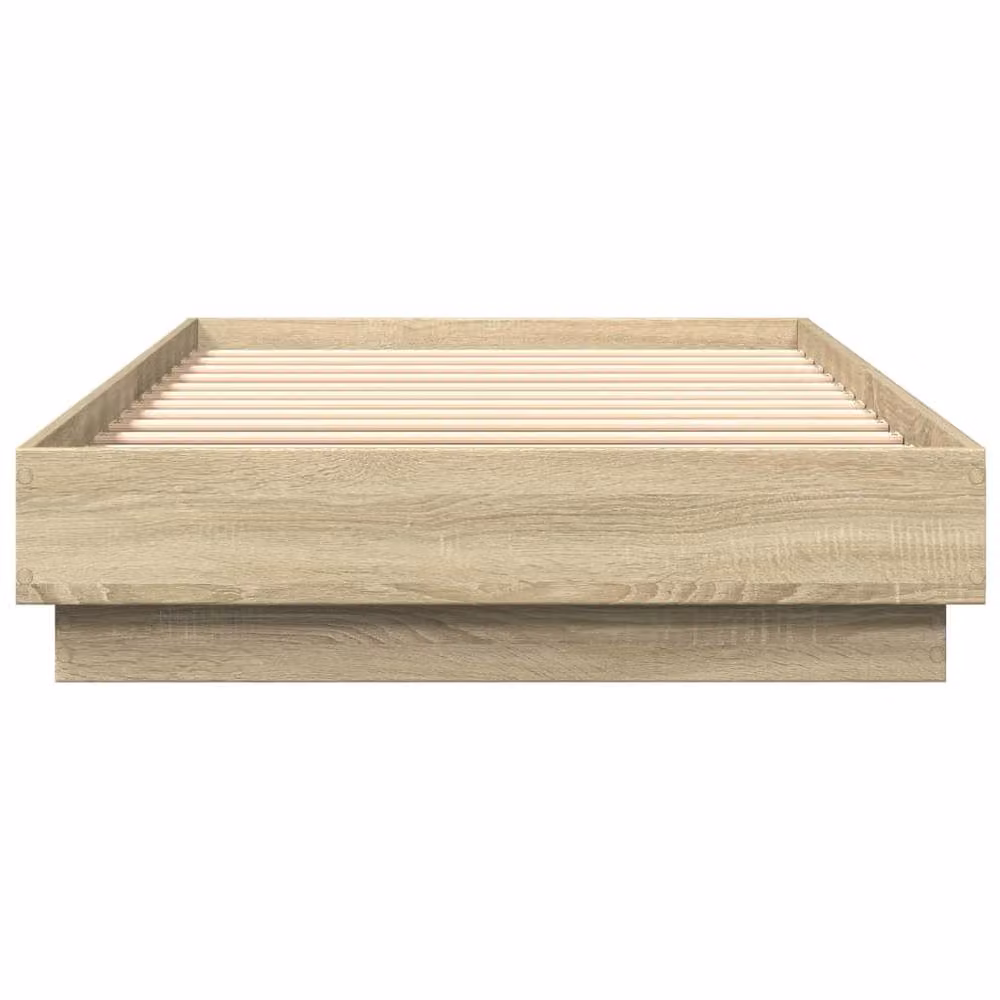 Berkfield Home Modern Sonoma Oak Bed Frame with LED Under-Bed Lighting and USB Charging Port, Beige, W: 90 cm, L: 200 cm – 4