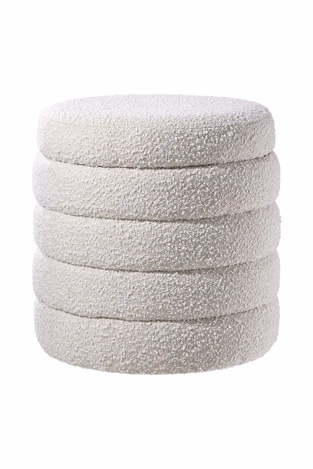 Living and Home Beige Bouclé Upholstered Round Storage Ottoman – 2