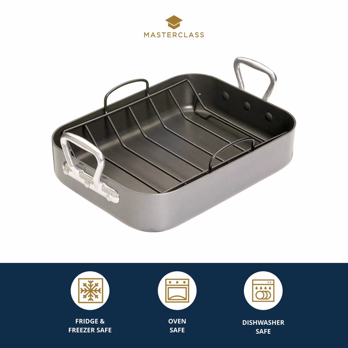 MasterClass Non-Stick Rectangular Roasting Pan with Handles in Grey – 6