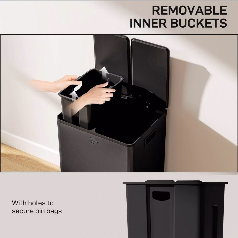 STILVORA 56L Dual Kitchen Bin with Pedal Lid and Soft Close, Black – 7