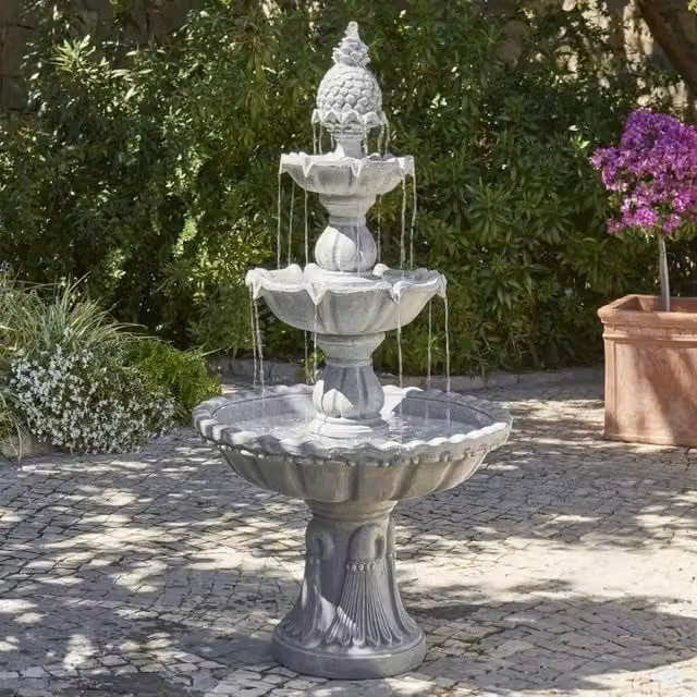 Primrose Regal Three Tier Cascade Garden Fountain Water Feature, Light Grey, Height: 150 cm – 1