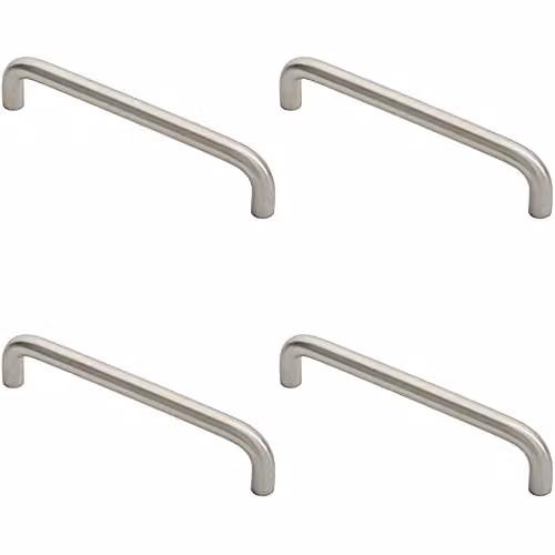 Loops 4 Pack D-Shape Cabinet Pull Handles in Brushed Silver Stainless Steel, 138 x 10 mm, 128 mm Fixing Centres