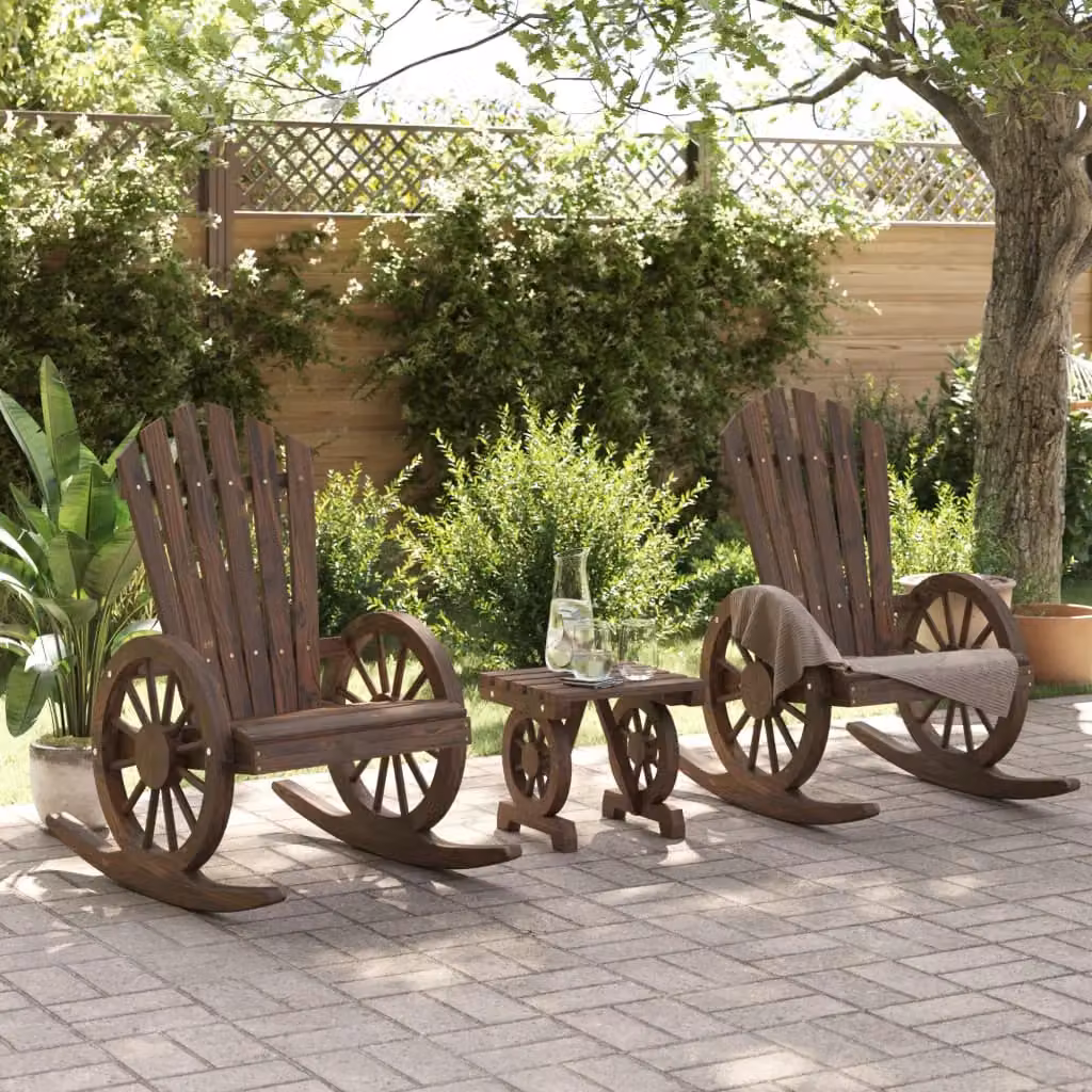 Berkfield Home 3 Piece Brown Solid Wood Garden Lounge Set with Armchair and Coffee Table – 3