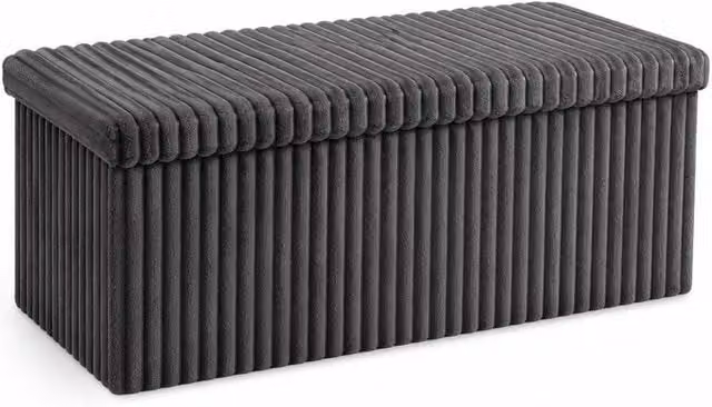 Homes-Linen Corduroy Ribbed Foldable Storage Ottoman in Charcoal Grey, W: 78 cm, D: 38 cm, H: 38 cm – 1