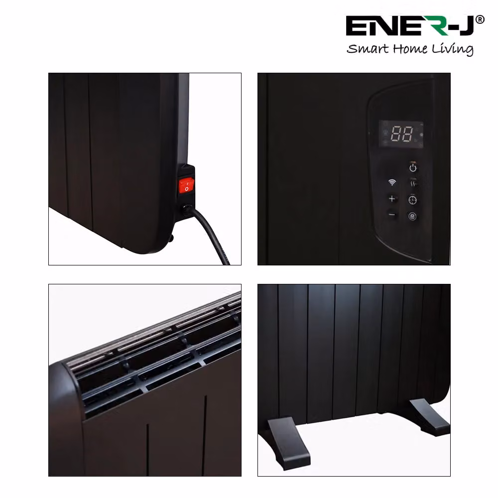 ENER-J Smart WiFi Electric Radiator Heater 1200W Black Aluminium with LCD Control and App Control – 3