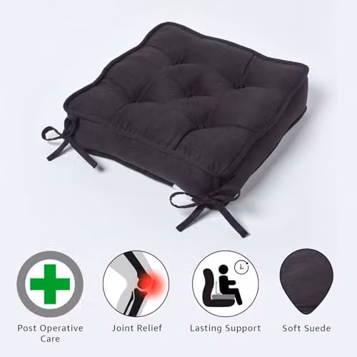 Homescapes Black Faux Suede Dining Chair Booster Cushion, W/D/H: 40 x 40 x 10 cm – 5