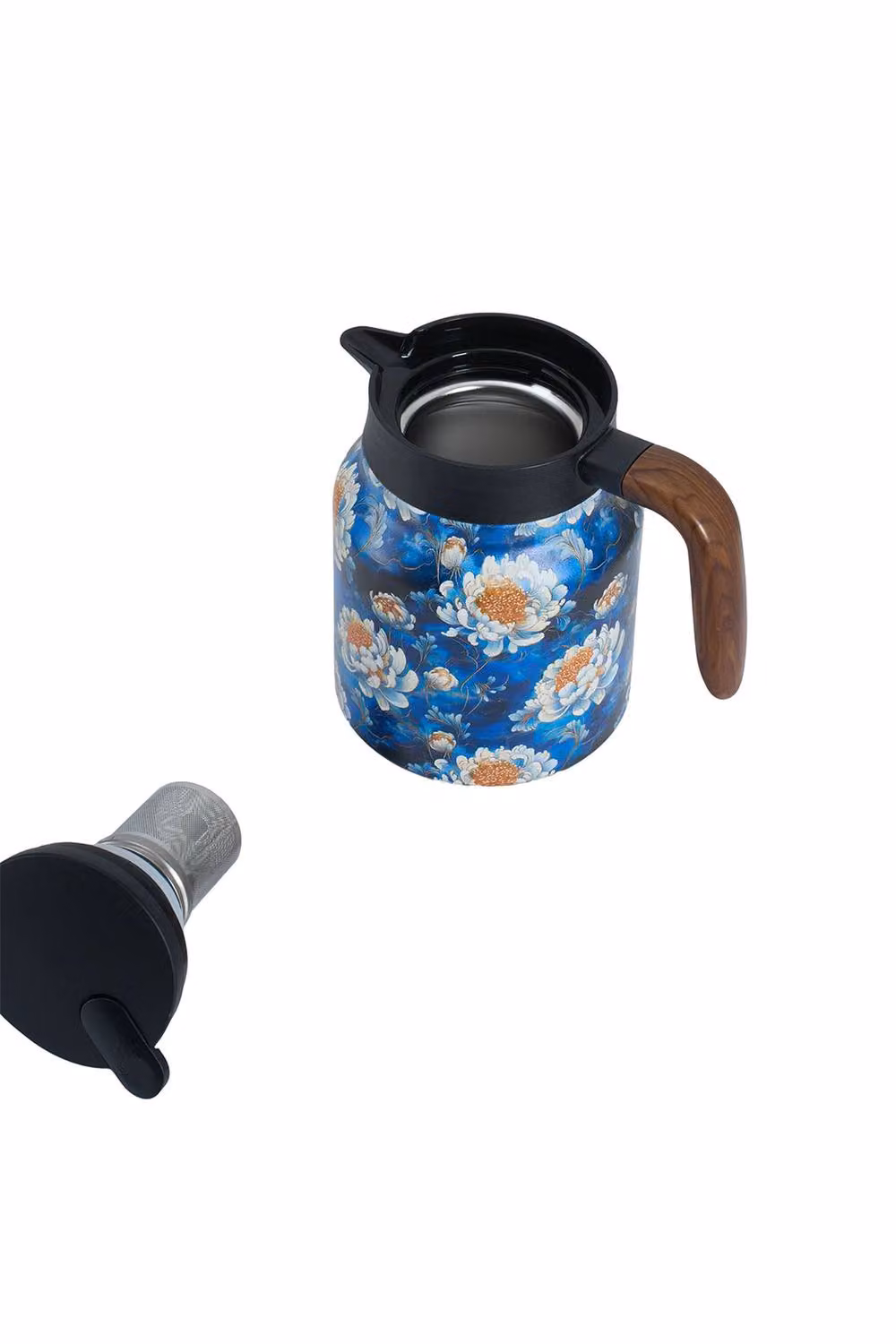 Living and Home Vintage Floral Pattern Thermal Carafe Teapot with Built-in Infuser in Mid Blue – 3