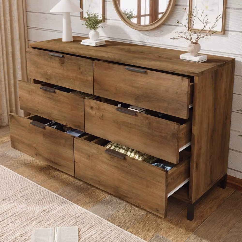 STILVORA 6 Drawer Chest of Drawers with Metal Frame in Light Oak – 2