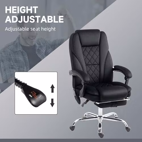 Vinsetto Ergonomic Massage Office Chair with Heat and Footrest in Black – 5