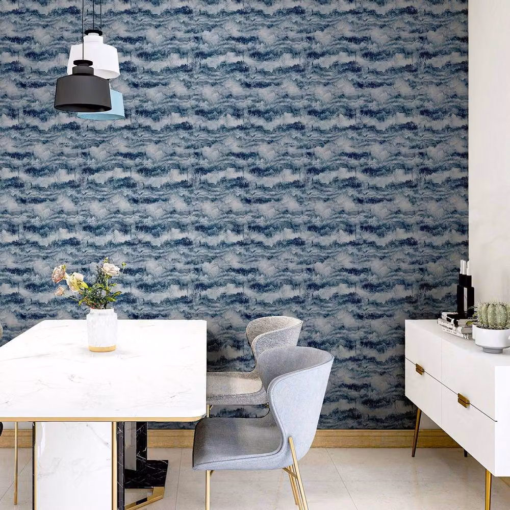 Arthouse Abstract Painted Canvas Wallpaper in Blue and White – 4