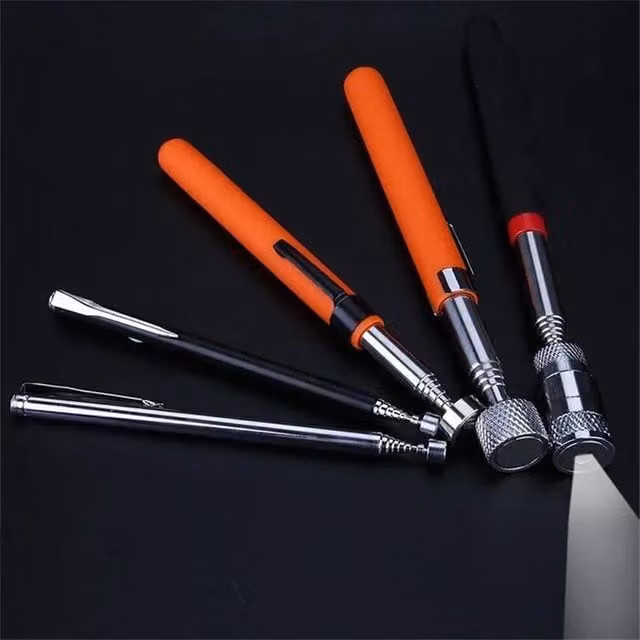 VOGREX 5 Piece Set of Extendable Telescopic LED Magnetic Torch Rods in Silver