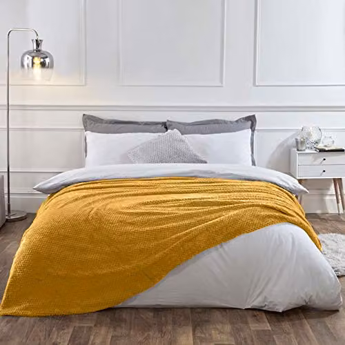 Dreamscene Yellow Fleece Waffle Throw Blanket, W/D/H: 125 x 150 cm – 2