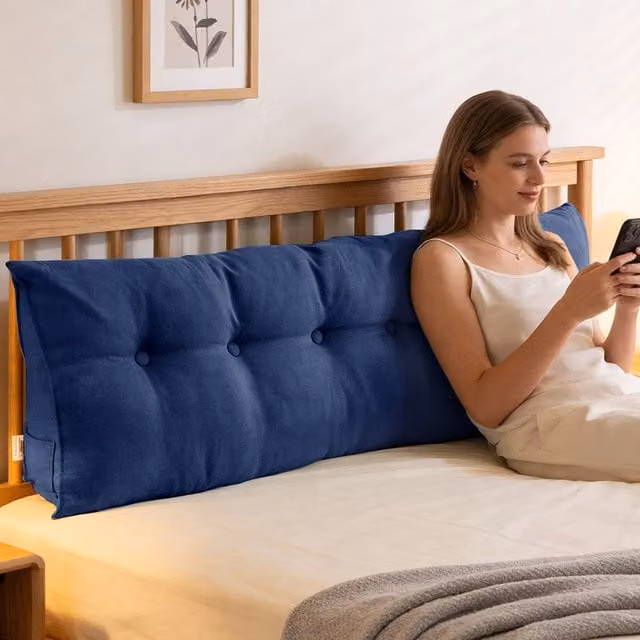 Livingandhome Soft Polyester Wedge Headboard Pillow, Blue, Width: 180 cm