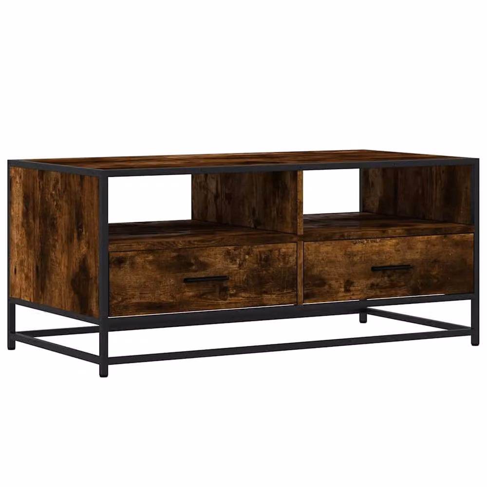 Berkfield Home Durable Coffee Table in Smoked Oak and Brown, W/D/H: 100 x 50 x 45 cm – 2