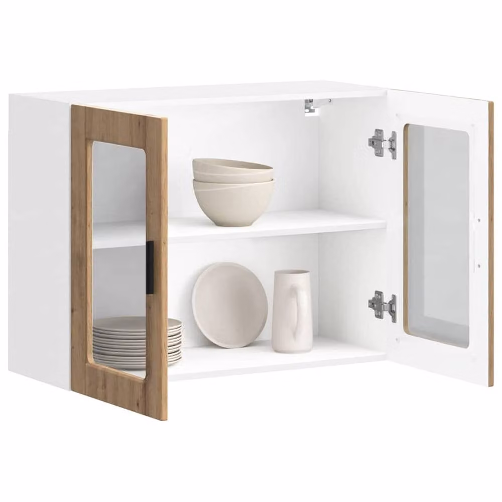 Berkfield Home Porto Artisan Oak Kitchen Wall Cabinet with Glass Doors in Brown – 2