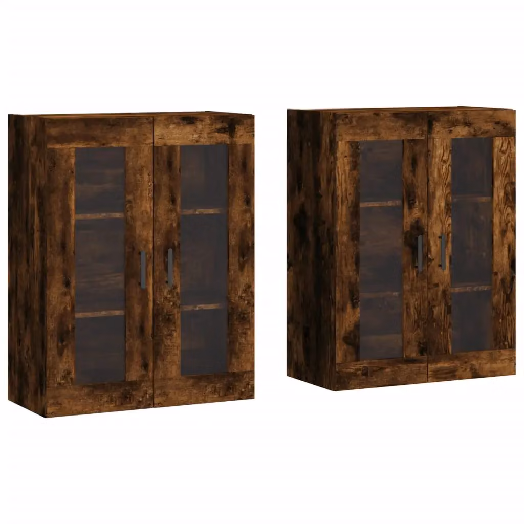 Berkfield Home Set of 2 Wall Mounted Cabinets in Smoked Oak Brown with Glass Doors – 2