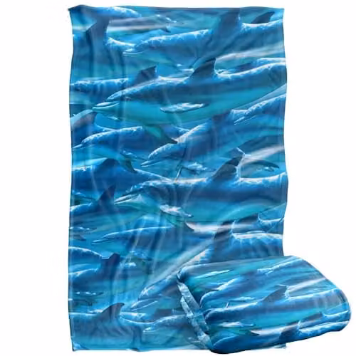 JQ Licensing Royce Mcclure Dolphin Race Pattern Super Soft Cuddly Fleece Blanket, Blue Multicolour, W/D/H: 91 x 147 cm