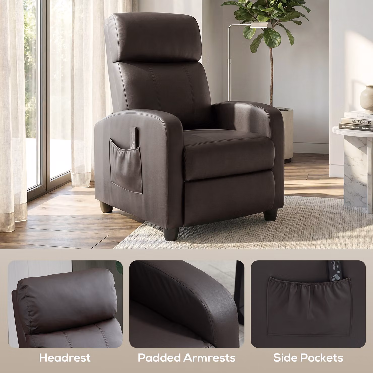 HOMCOM Brown PU Leather Massage Recliner Armchair with Footrest and Remote Control – 6