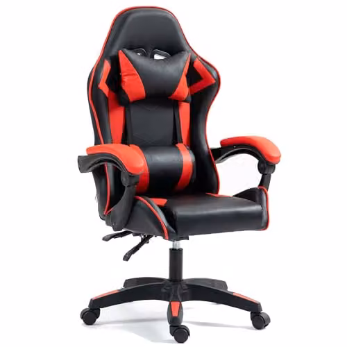 Home Treats Red and Black Gaming Chair with PU Leather Racing Bucket Seat, Adjustable Height, Lumbar Support and Headrest