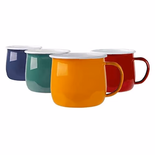 Argon Tableware Enamel Belly Mugs, Set of 4, Multicolour, 375ml – 1