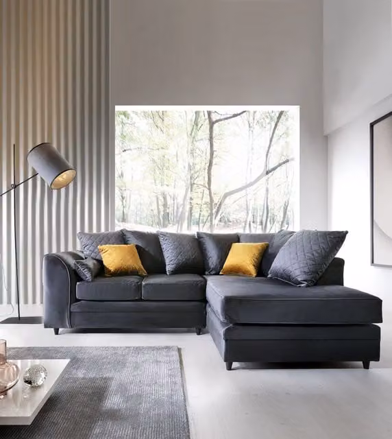 Abakus Direct Chicago Right Hand Facing L-Shaped Corner Sofa in Dark Grey Velvet Fabric, W: 212 cm, D: 164 cm, H: 78 cm