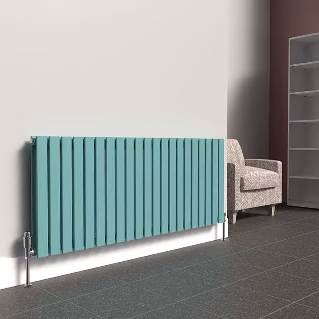Lux Heat Flat Horizontal Double Steel Radiator in Light Aqua Green, W: 60.0 cm, H: 147.0 cm
