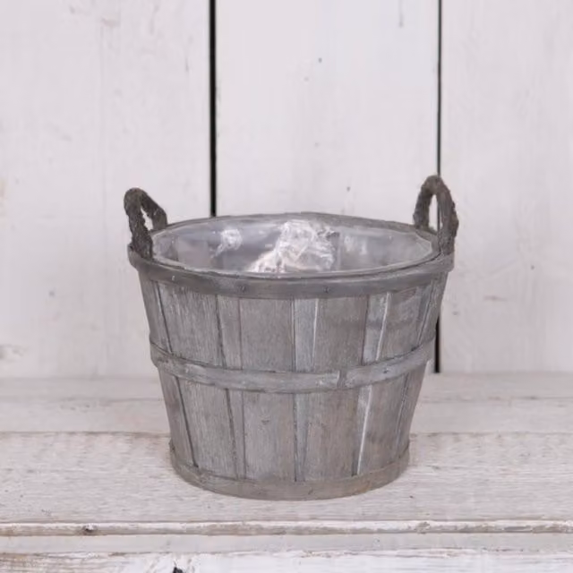KDMD Rustic Grey Wooden Barrel Planter