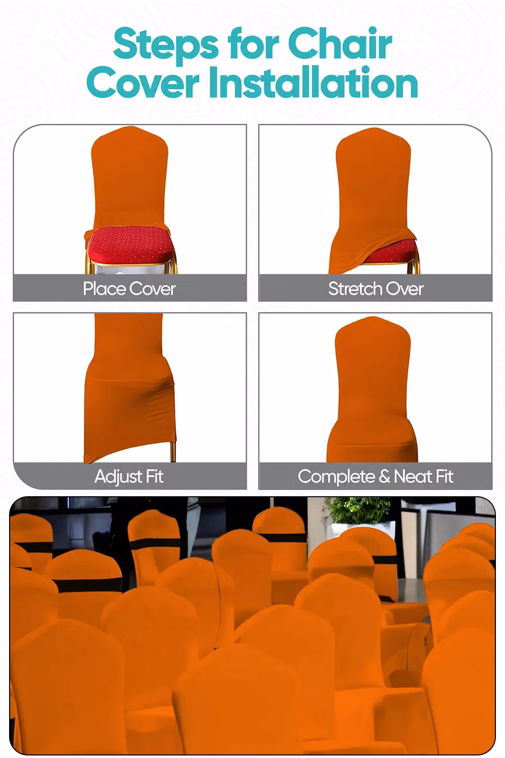 Neel Blue Orange Spandex Arched Front Dining Chair Slipcovers, Stretchable and Washable Fabric – 3