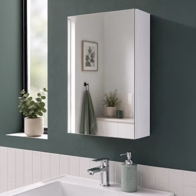 Showerdrape Serrano Gloss White Wall Mounted Bathroom Mirror Cabinet with Soft Close Hinged Doors – 1