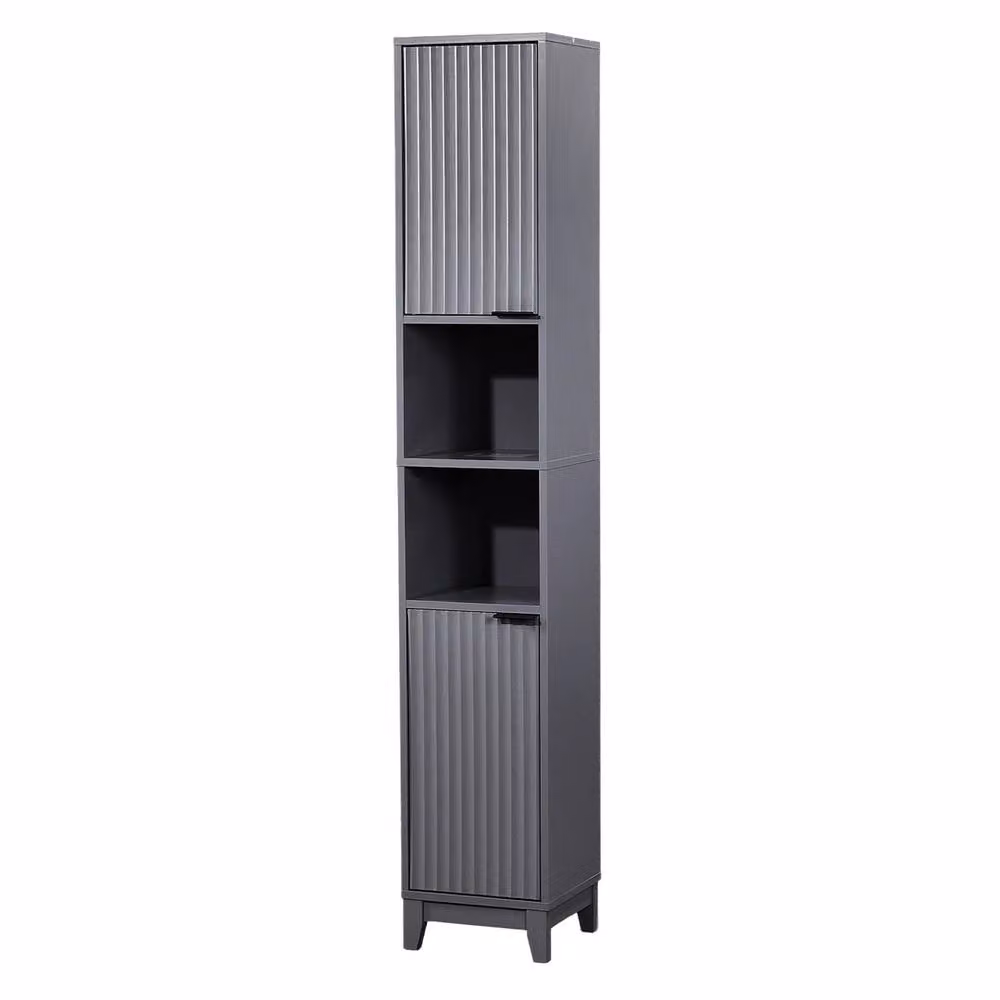 FORGEVIO Tall Slim Bathroom Storage Cabinet in Grey, H 170 x W 30 x D 28 cm – 2