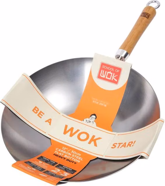 Dexam Heavy Duty Uncoated Carbon Steel Wok in Silver, Diameter: 30 cm