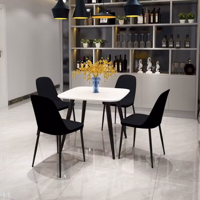 Core Products Ltd Aspen White Square Lacquered Table and 4 Black Plastic Chairs Set