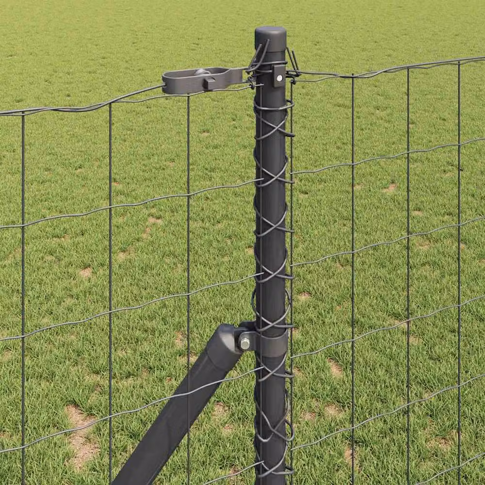 Berkfield Home Euro Fence with 7 Posts, Galvanised Steel Wire Mesh, Dark Grey, W: 10 m, H: 1.4 m – 3