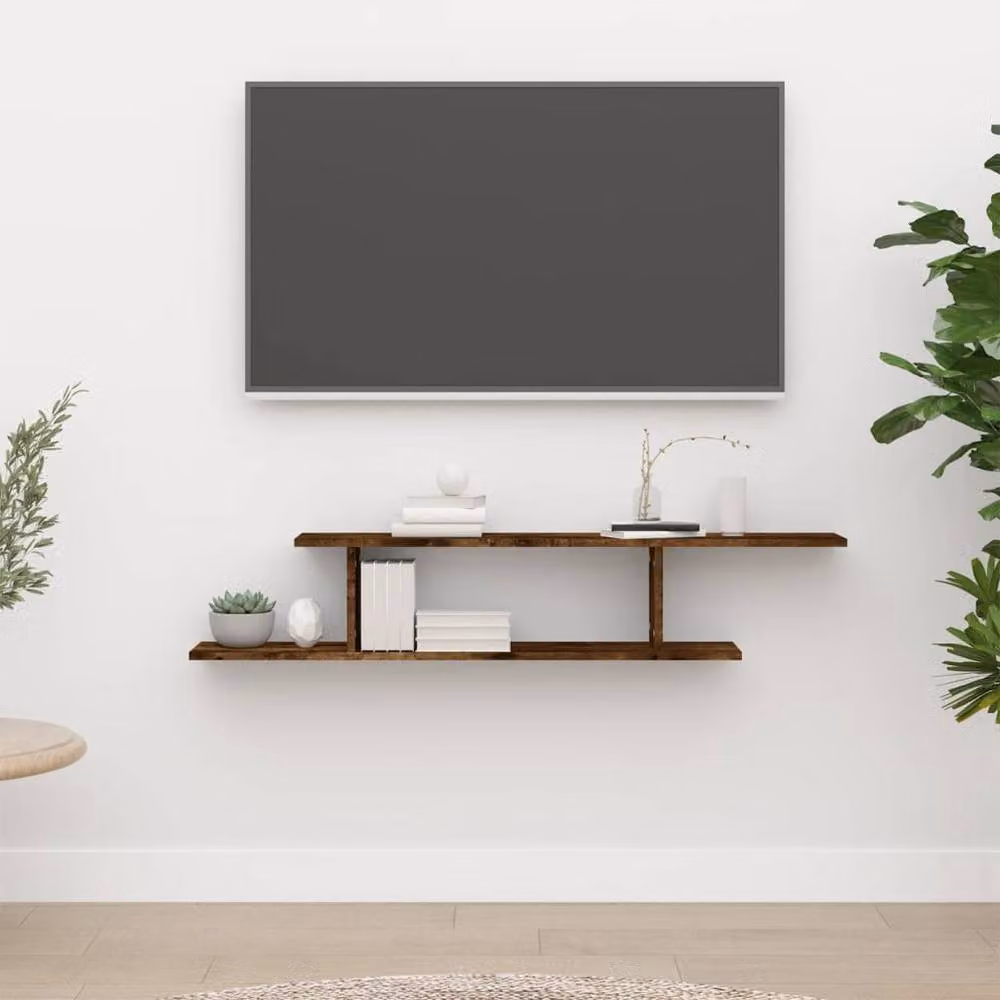 Berkfield Home Wall-Mounted TV Shelf in Smoked Oak Brown, W/D/H: 125 x 23 x 18 cm – 2
