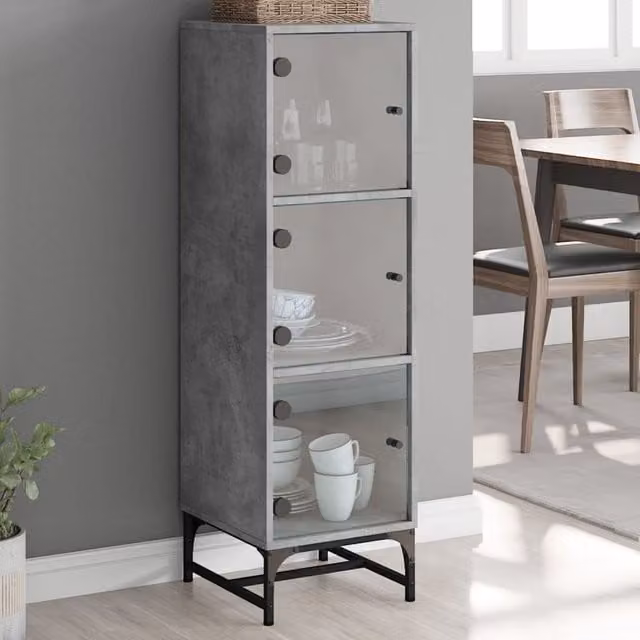 Berkfield Home Highboard with Glass Doors in Concrete Grey, W/D/H: 35 x 37 x 120 cm – 1