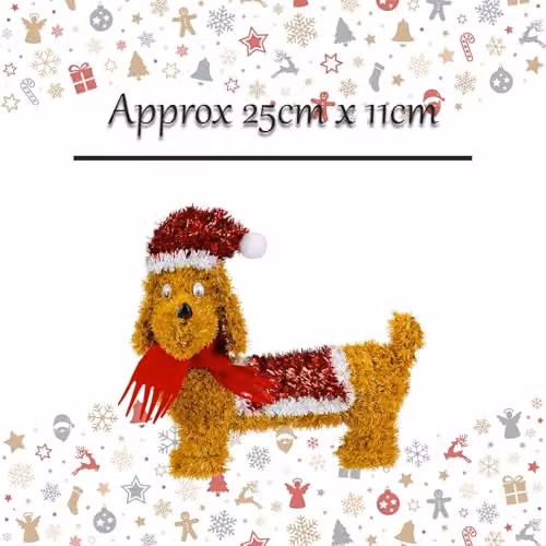 VFM e-Store Christmas Tinsel Sausage Dog Ornament in Brown and Gold, W/D/H: 25 x 11 x 11 cm – 2