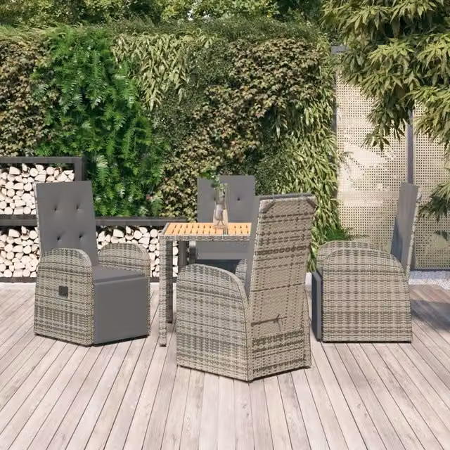 Berkfield Home 5 Piece Grey Poly Rattan and Solid Acacia Wood Garden Dining Set