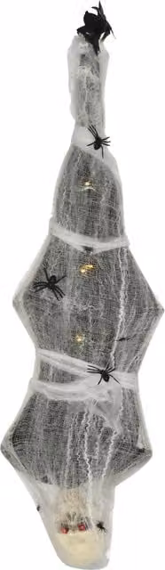 HOMCOM Life Size Hanging Mummy Outdoor Halloween Decoration with Sound, Motion Activation and Light Up Eyes in Red and White