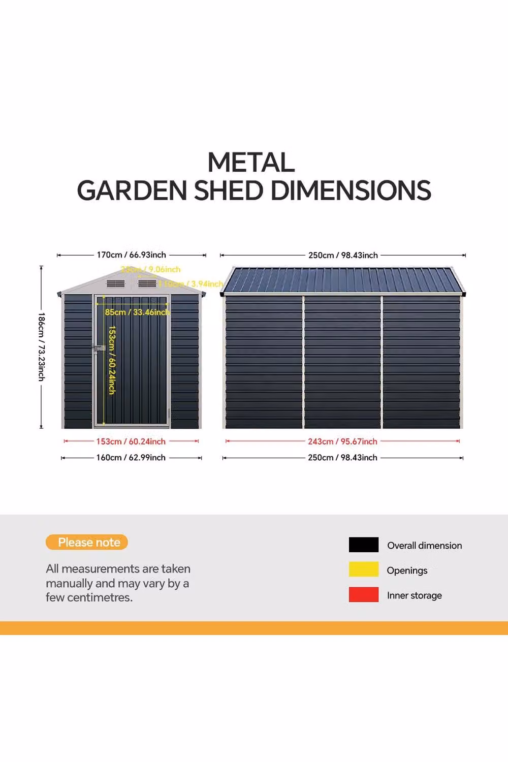 Garden Sanctuary Metal Apex Roof Garden Tool Storage Shed in Dark Grey, W: 182.88 cm, D: 170.0 cm, H: 186.0 cm – 5